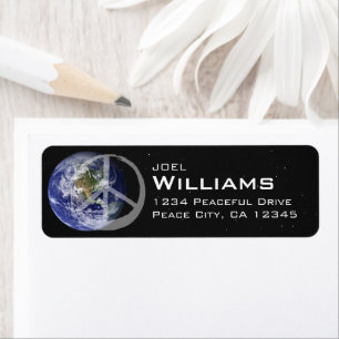 Beautiful Blue Planet Earth Peace Symbol Sign Label