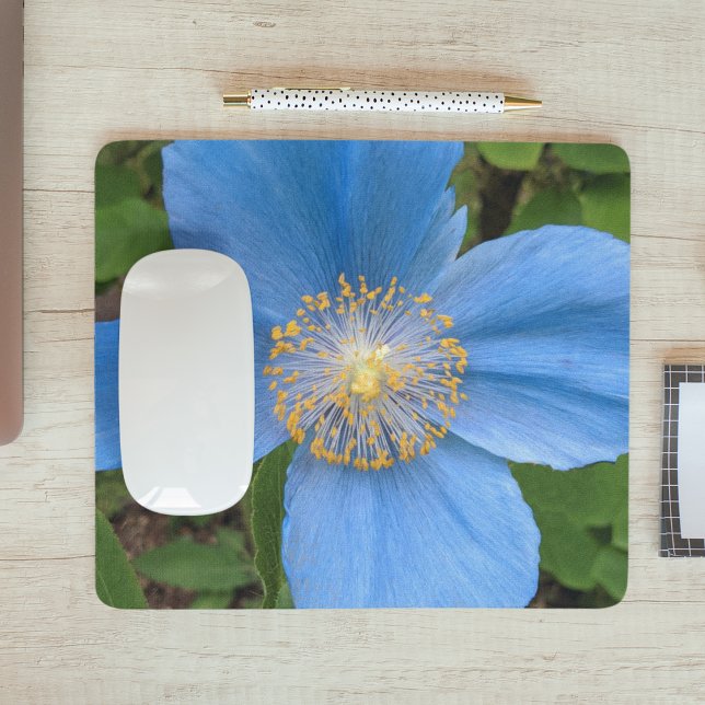 Beautiful Blue Poppy Floral Mouse Pad (In Situ)
