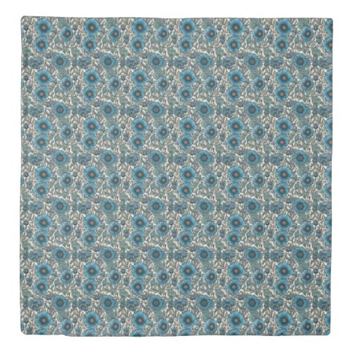 Beautiful Blue Poppy Flowers Botanical Pattern Duvet Cover