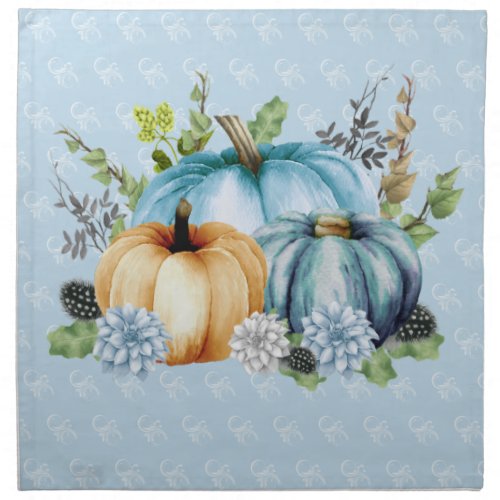 Beautiful Blue Pumpkin Autumn Watercolor Fall  Cloth Napkin