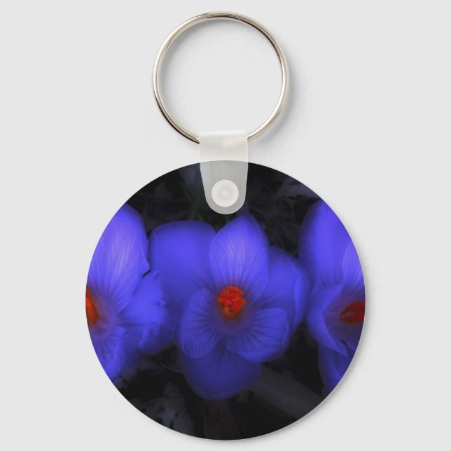 Beautiful Blue Purple Crocus Blooms Keychain (Front)