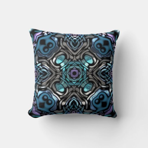 Beautiful Blue Purple  Silver Pattern Throw Pillow