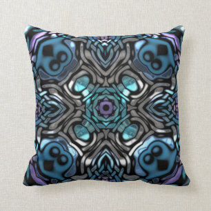 Beautiful Blue, Purple & Silver Pattern Throw Pillow