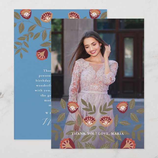 Beautiful Blue Quinceanera Fiesta Thank You Photo Invitation (Front/Back)
