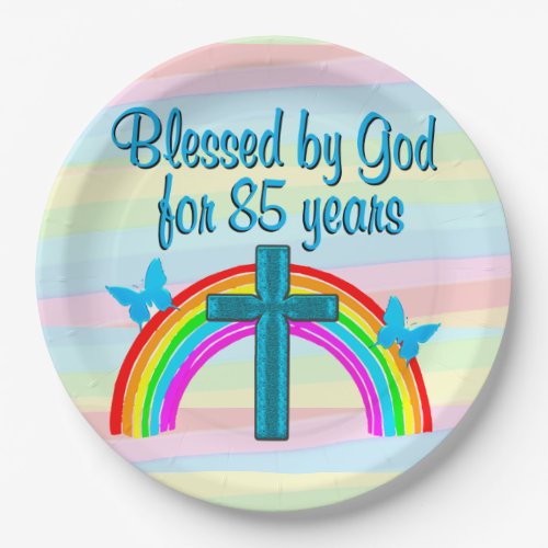 BEAUTIFUL BLUE RAINBOW 85TH BIRTHDAY PAPER PLATES