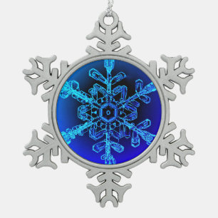 Beautiful Blue Real Snow Snowflake Framed Ornament