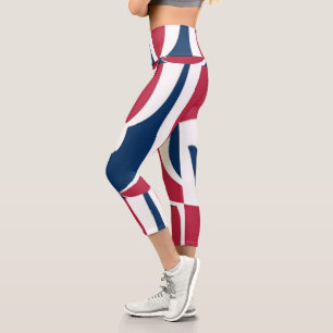 Beautiful blue red white home weekend capri leggings