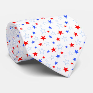 Beautiful Blue Red White Stars on White Neck Tie
