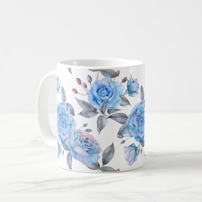 Beautiful blue roses coffee mug (Front Left)