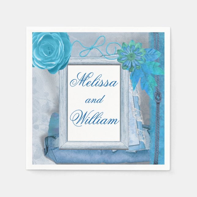 Beautiful Blue Rustic Wedding Napkins (Front)