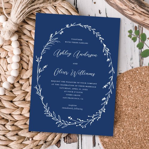 Beautiful Blue Rustic Wildflower Wreath Wedding Invitation