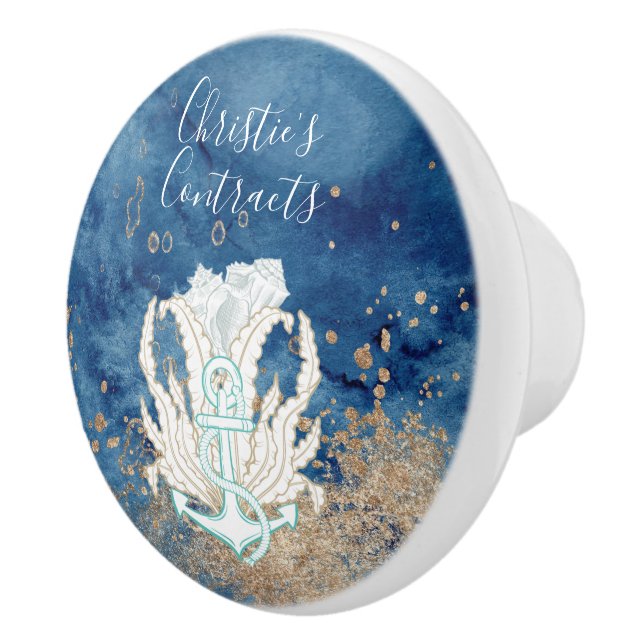 Beautiful blue sand color coastal custom  ceramic  ceramic knob (Right)