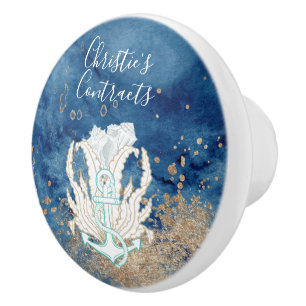 Beautiful blue sand color coastal custom  ceramic  knob