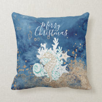 Beautiful blue sand color coastal custom Christmas Throw Pillow