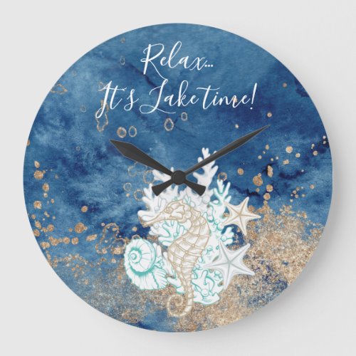 Beautiful blue sand color coastal custom large clock