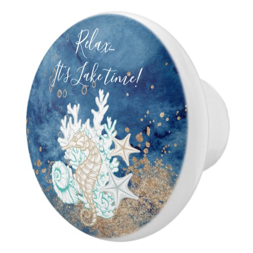 Beautiful blue sand color coastal custom text ceramic knob