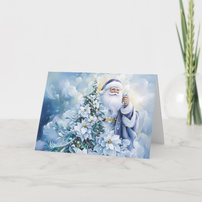 Beautiful Blue Santa Blank Holiday Card Customize (Front)