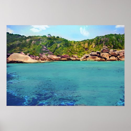 Beautiful Blue Sea  and South Pacific Island Poster