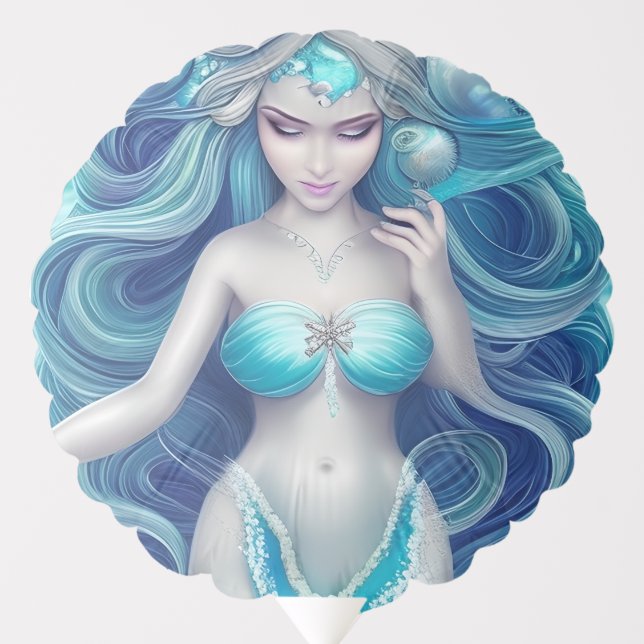 Beautiful Blue Seashell Mermaid Graphic Balloon (Front)