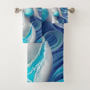 Beautiful Blue Seashell Mermaid Graphic Bath Towel Set