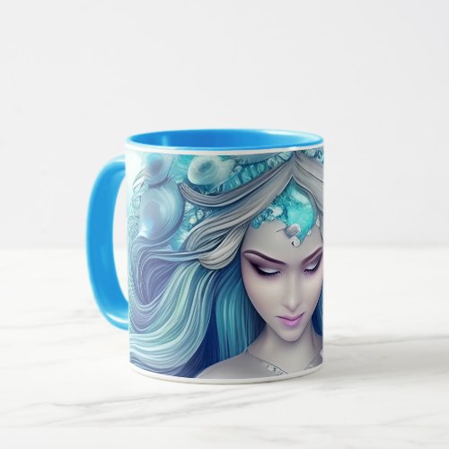 Beautiful Blue Seashell Mermaid Graphic Mug