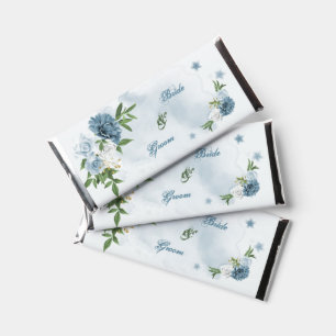beautiful blue shades and white flowers greenery hershey bar favors