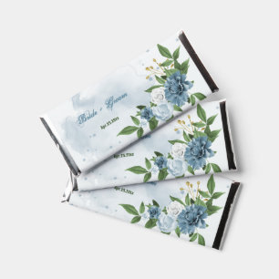 beautiful blue shades and white flowers greenery hershey bar favors