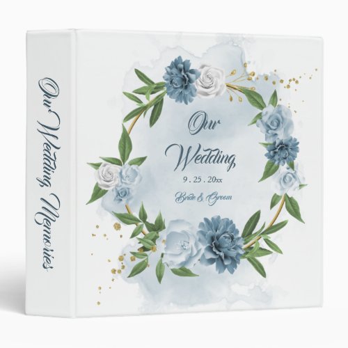 beautiful blue shades floral wreath photo album 3 ring binder