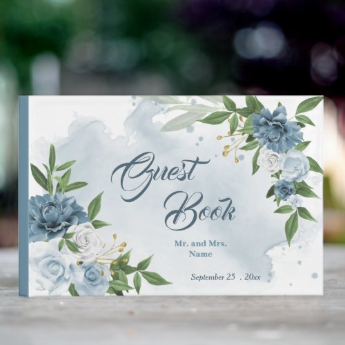 beautiful blue shades flowers greenery  guest book