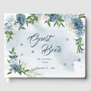 beautiful blue shades flowers greenery guest book