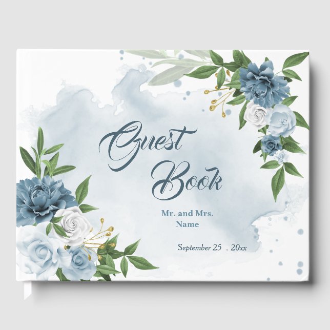 beautiful blue shades flowers greenery  guest book (Front)