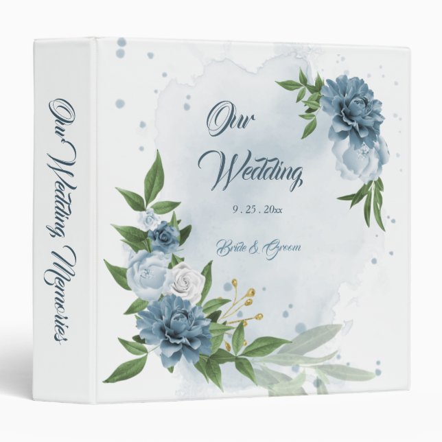 beautiful blue shades flowers greenery photo album 3 ring binder (Front/Spine)