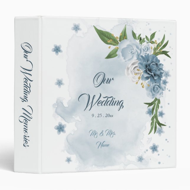 beautiful blue shades flowers greenery photo album 3 ring binder (Front/Spine)