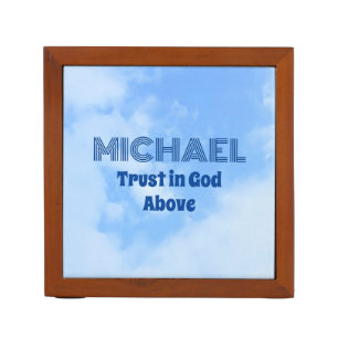 Beautiful Blue Sky Photo Bible Verse Custom Name Desk Organizer