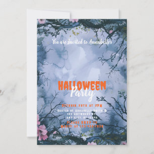 Beautiful Blue Sky Pink Flowers Halloween Party Invitation