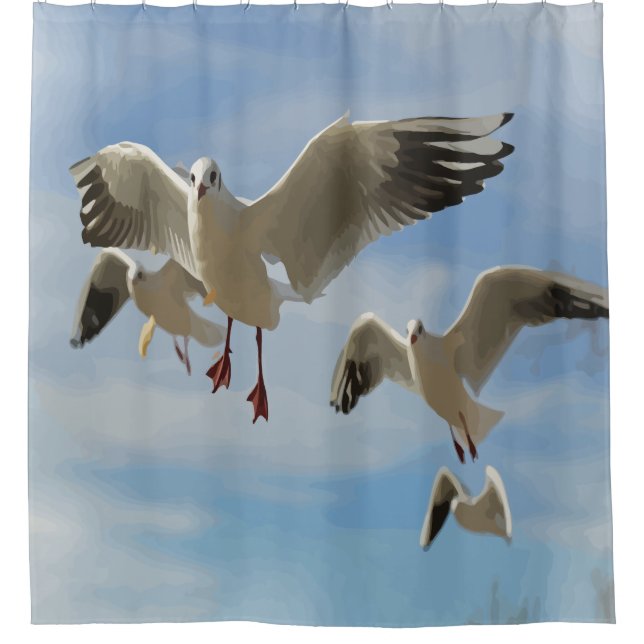 Beautiful Blue Sky Seagull Bird art Shower Curtain (Front)