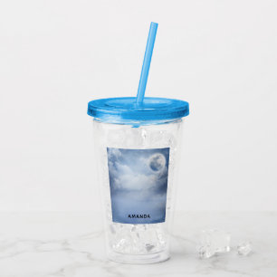 Beautiful Blue Sky with Flying Swans Acrylic Tumbler