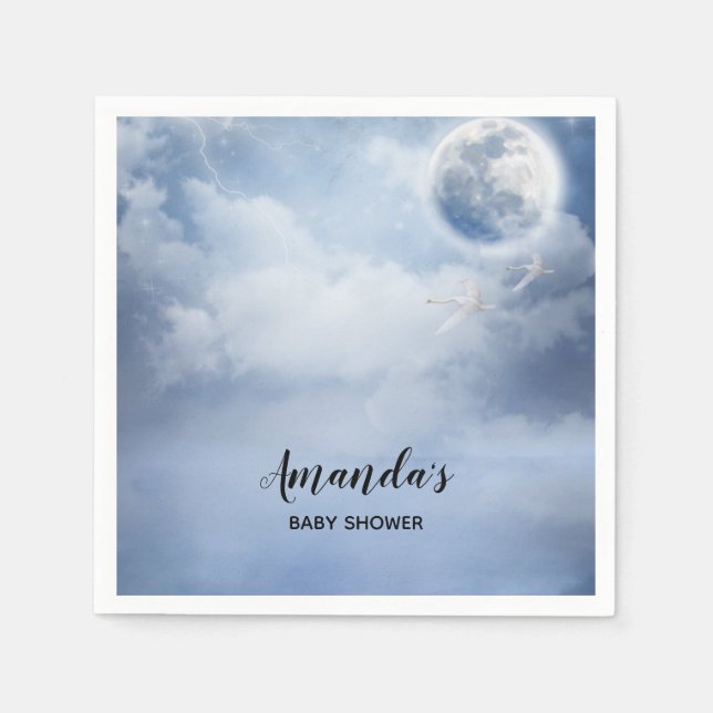 Beautiful Blue Sky with Flying Swans Baby Shower Napkins (Front)