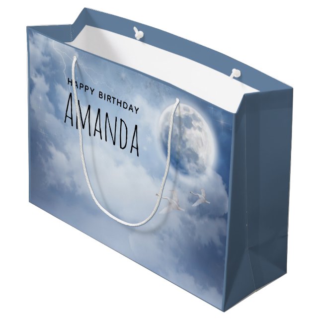 Beautiful Blue Sky with Flying Swans Birthday Large Gift Bag (Back Angled)