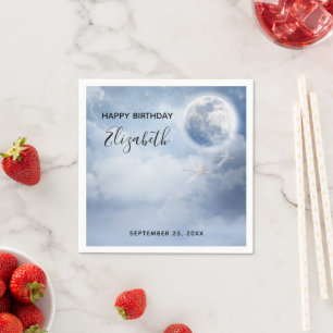 Beautiful Blue Sky with Flying Swans Birthday Napkins