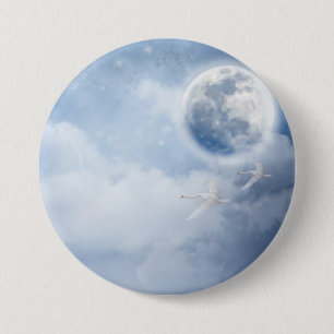 Beautiful Blue Sky with Flying Swans Button
