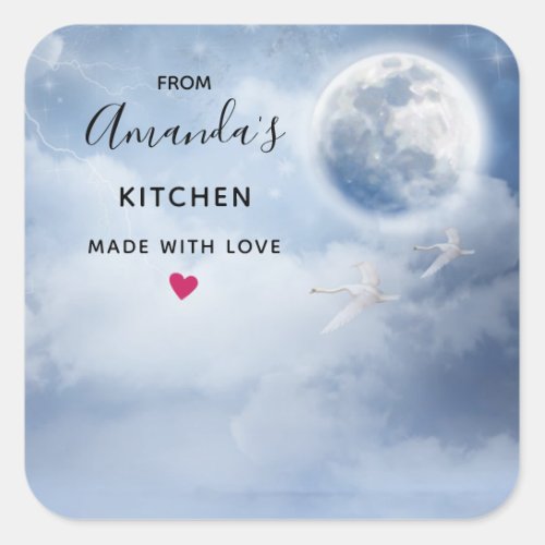 Beautiful Blue Sky with Flying Swans Kitchen Square Sticker