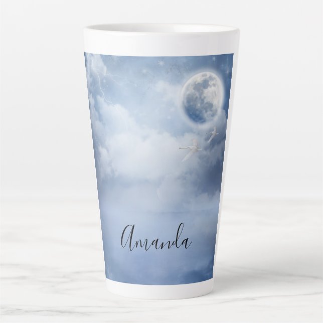 Beautiful Blue Sky with Flying Swans Latte Mug (Front)