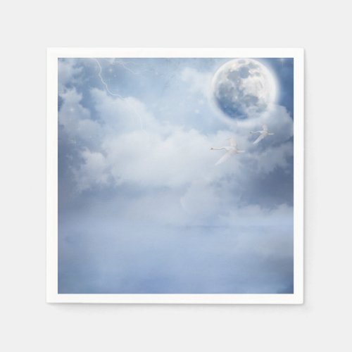 Beautiful Blue Sky with Flying Swans Napkins