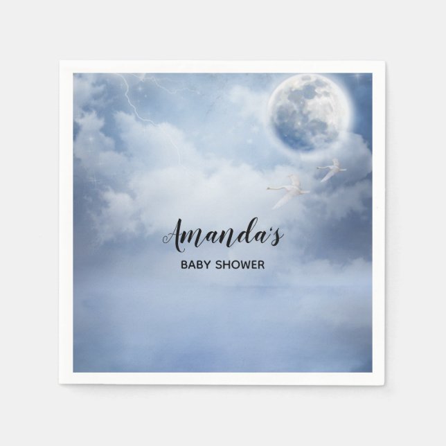 Beautiful Blue Sky with Flying Swans Napkins (Front)