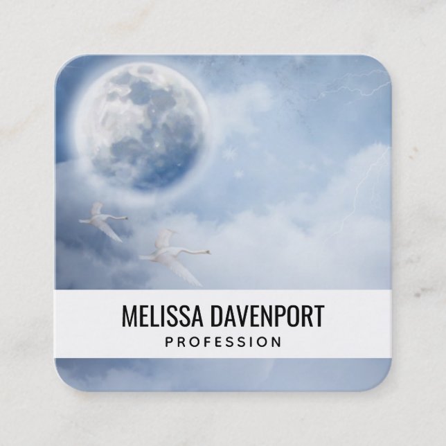 Beautiful Blue Sky with Flying Swans Square Business Card (Front)