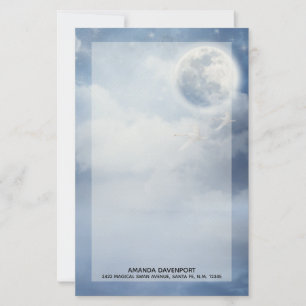Beautiful Blue Sky with Flying Swans Stationery