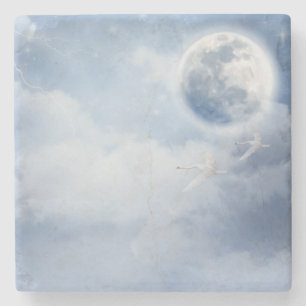 Beautiful Blue Sky with Flying Swans Stone Coaster