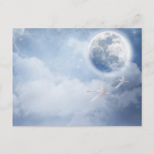 Beautiful Blue Sky with Flying Swans Together Postcard