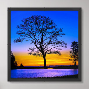 Beautiful Blue Sky With Winter Tree Silhouette Framed Art